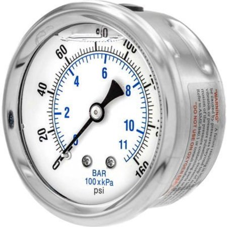 Engineered Specialty Products, Inc Pic Gauges 2 1/2" Pressure Gauge, Liquid Filled, 160 PSI, SS Case, Center Back Mount, PRO-202L-254F PRO-202L-254F